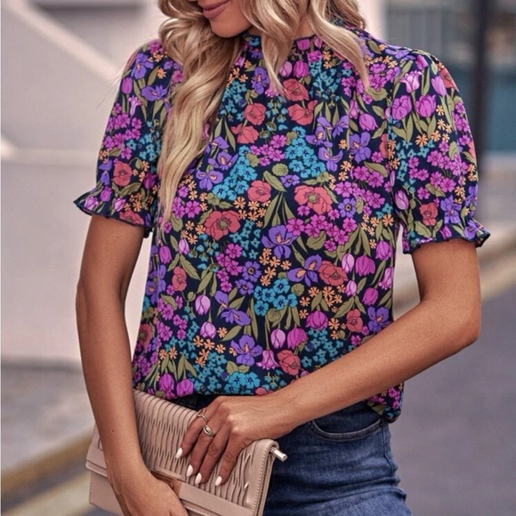 New floral print short sleeve top - Picture 4 of 6